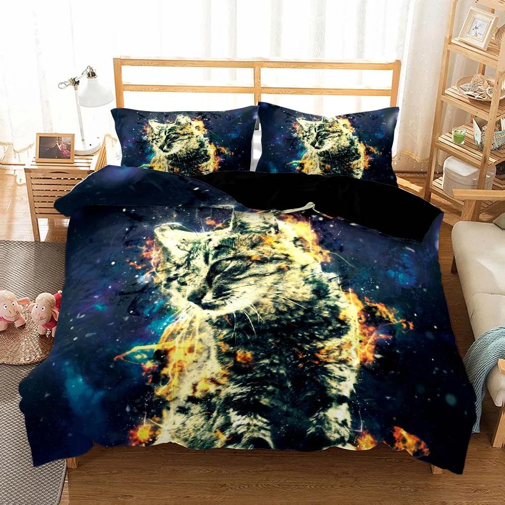 Galaxy Katze Kinder Steppdecke/Bettbezug mit Kissenbezügen Cartoon Tier Bettbezug Bettwäscheset Sternenhimmel Haustier Kind Bettbezugsets