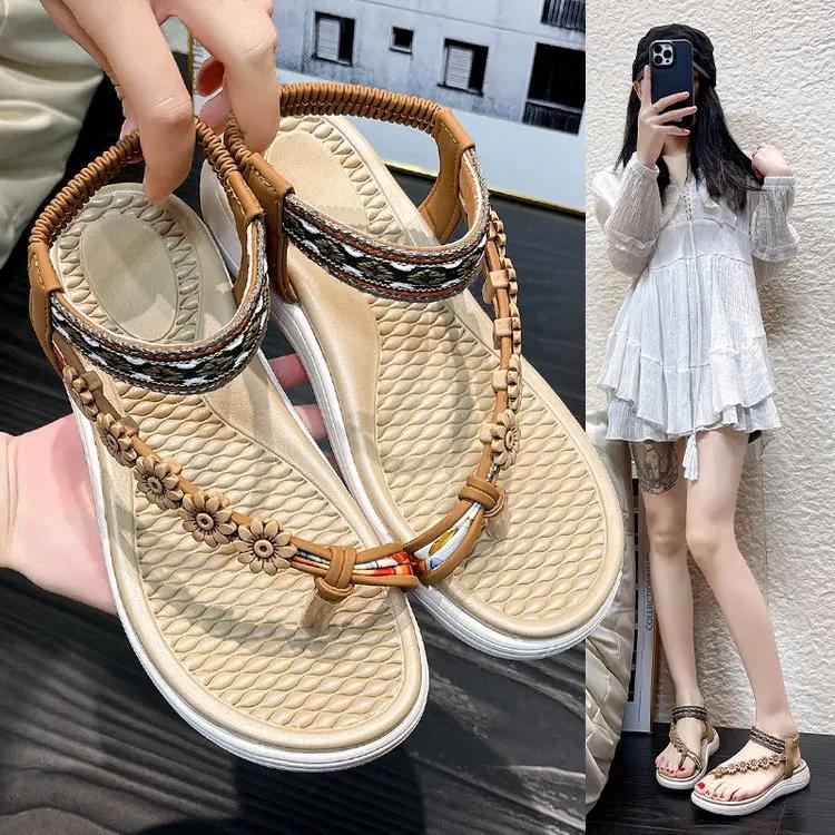 2025 Summer Open Toe Casual Beach Ladies Shoes Bohemian Buckle Belt Roman Sandals Flip-Flop