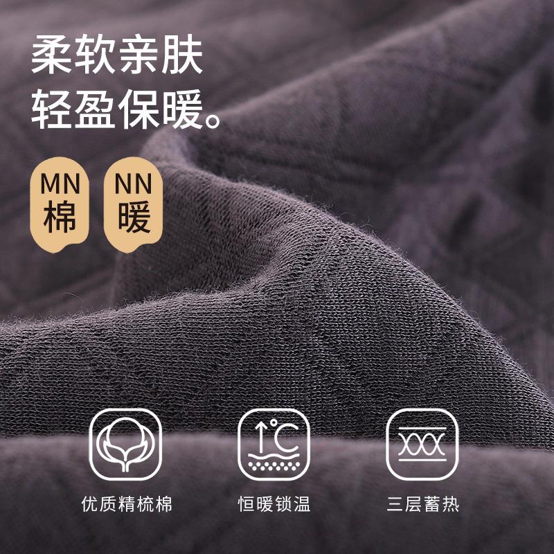 Autumn And Winter Thickened Pure Cotton Pajamas Dad Style Men'S Cotton Long-Sleeved Loungewear Warm Thin Padded Sandwich Set