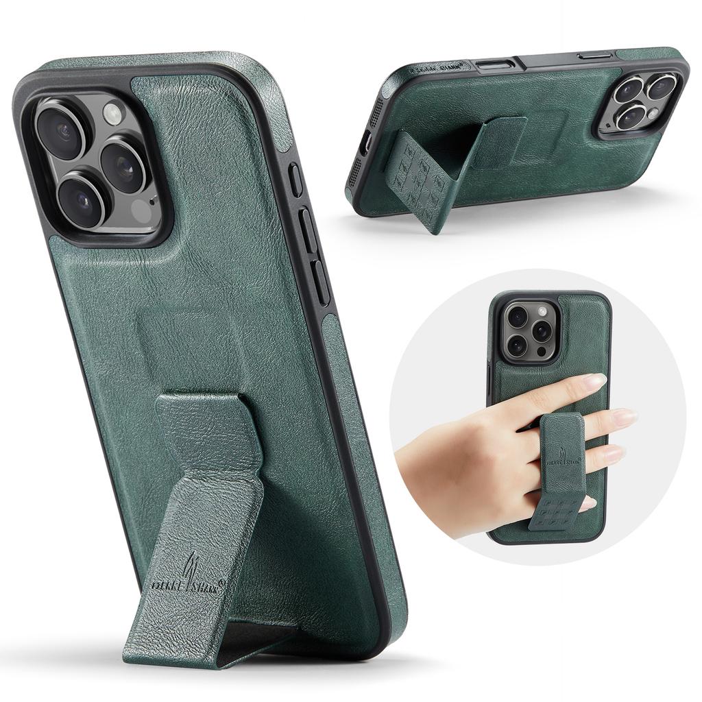 Luxury Foldable Leather Case For iPhone 16 Pro Max 15 Plus 14 13 12 invisable Wristband Magnetic Business Hand Grip Stand Cover