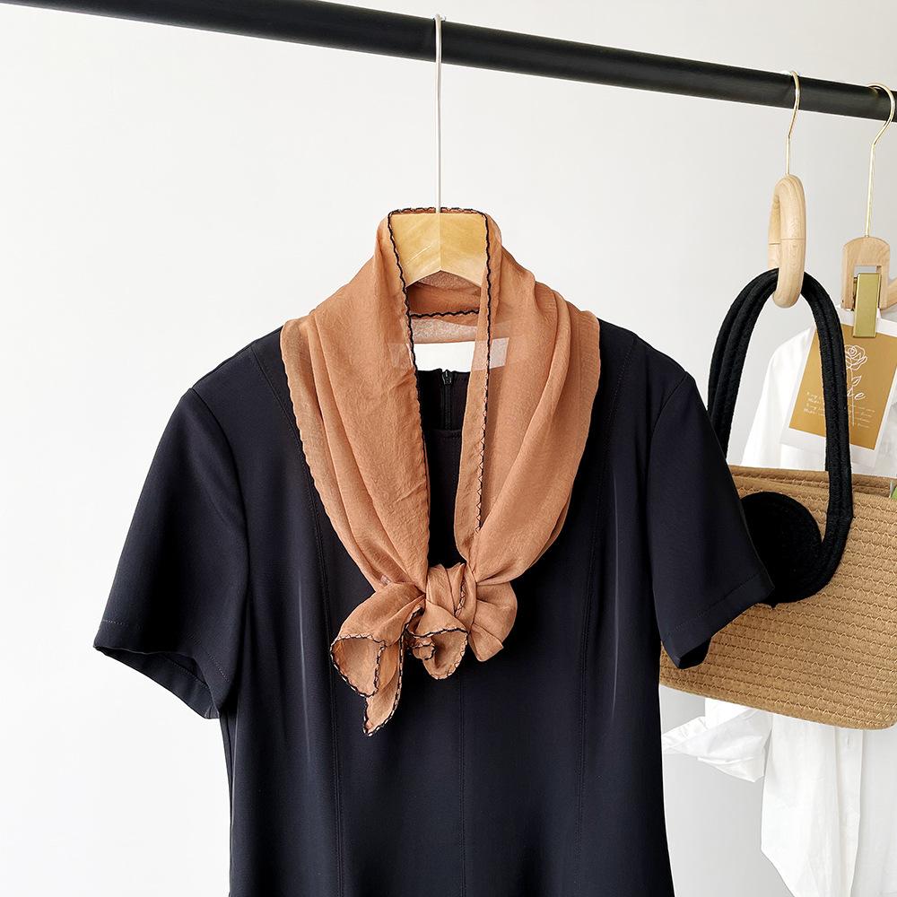 New Lace Cloud Patterned Scarf Simulation Silk Scarf Women'S Style Simple Style Solid Color Thin Small Long Scarf Scarf