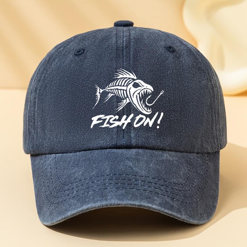 MenS Vintage Washed Baseball Cap with Bold Fish Graphic  FISH ON Print  BreathableAppropriate for Any Season