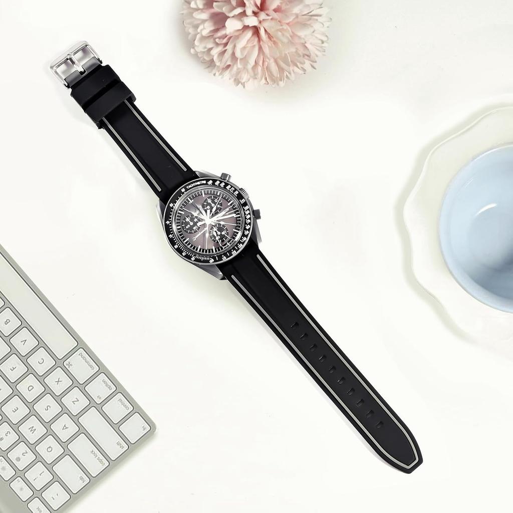 Jumpsunfun 20mm Pasek do Zegarka dla Swatch x OMEGA Speedmaster Silikonowy Pasek do Zegarka z Szybkozłączką Wymienny Czarny i Szary Paski MoonSwatch, Narzędzie,