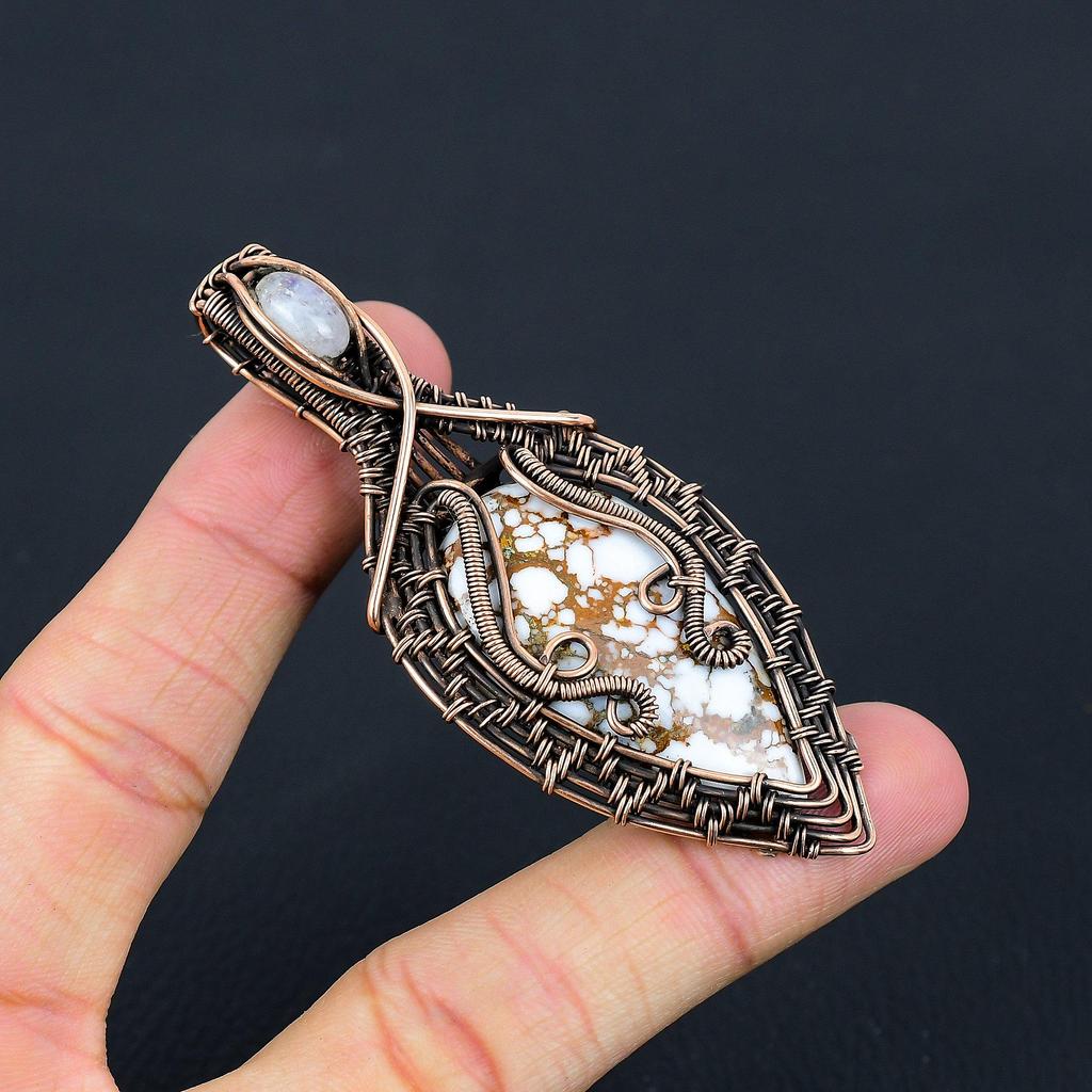 Wild Horse, Moonstone Gemstone Pure Copper Wire Wrapped Designer Handmade Pendant Jewelry For Woman