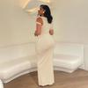 European and American Summer Slanted Shoulder Single Shoulder Twisted Slim Fit Solid Color Dress