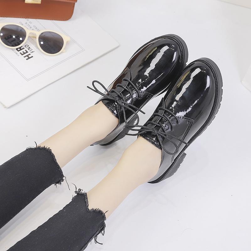 Loafers Women's 2025 Autumn New Black Small Leather Shoes Thin Low-heeled Thick-heeled Single Shoes Fashionable Lace-up Work Shoes