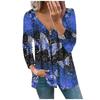 Women's Long Sleeve Tops V-neck Zipper Pullover Butterfly Print T-shirt Blouse