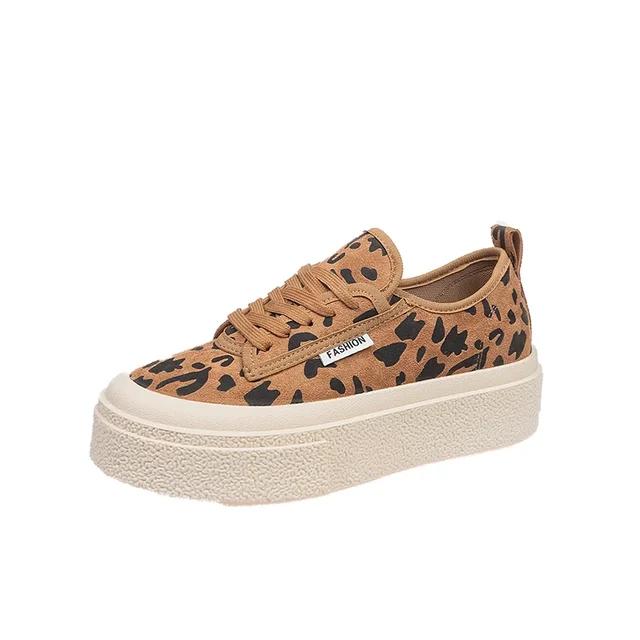 2025 Spring New Sports Women's Shoes Fashion Low Top Thick Bottom Casual Board Shoes Suede Round Head Strap Flat Shoes