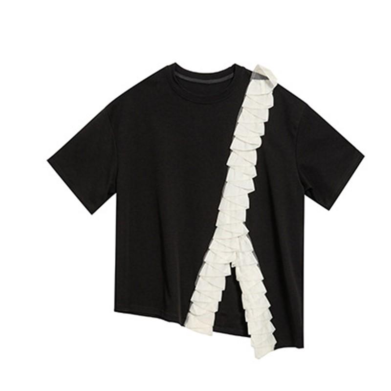 Short Sleeve Oversized Vintage Patchwork Casual Loose Summer T Shirt Tops Women T-shirt