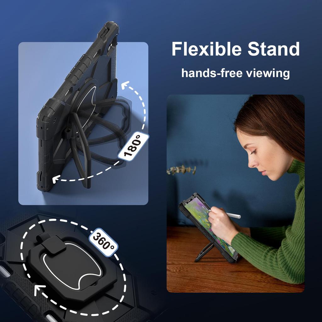 306 ° turntable suitable for iPad protective case, universal silicone stand, anti drop handheld flat shell with pen slot