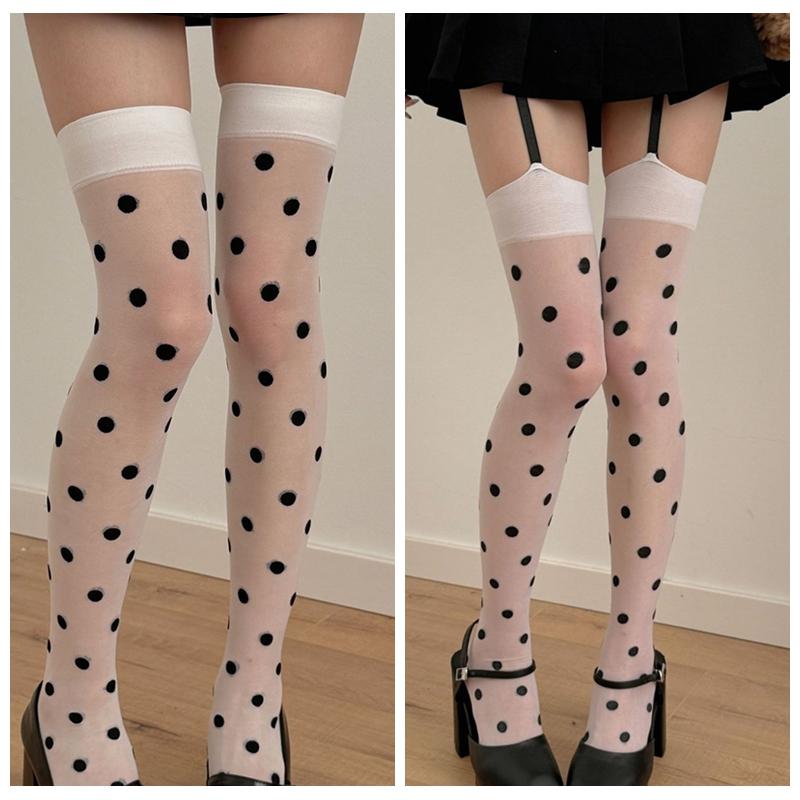 Polka Dot Stockings Sexy White Cosplay Thigh Long Scoks JK Sexy Belt Garters High Socks Women Summer Y2K Streetwear