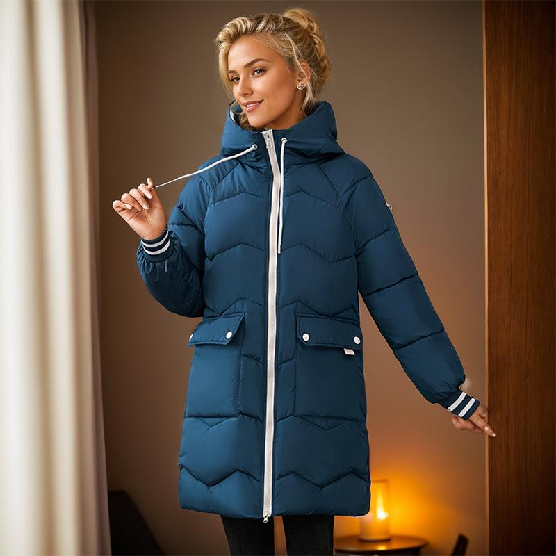Moda Tendenza Inverno Nuovo Casual Donna Media Lunghezza Cappotto di Cotone Con Cappuccio Giacca di Cotone Ispessito Larga