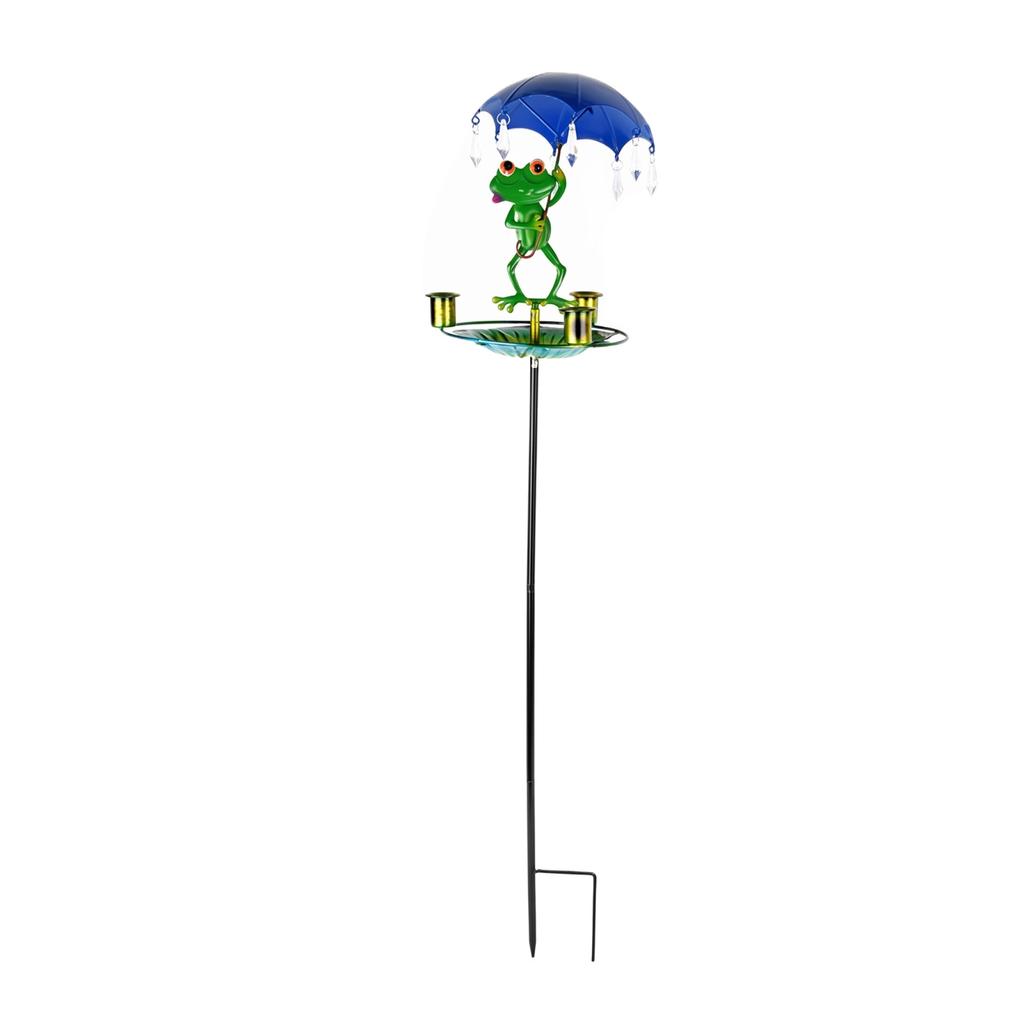 Piquet de jardin solaire avec figurine de grenouille et parapluie, éclairage décoratif extérieur pour chemin, patio, pelouse