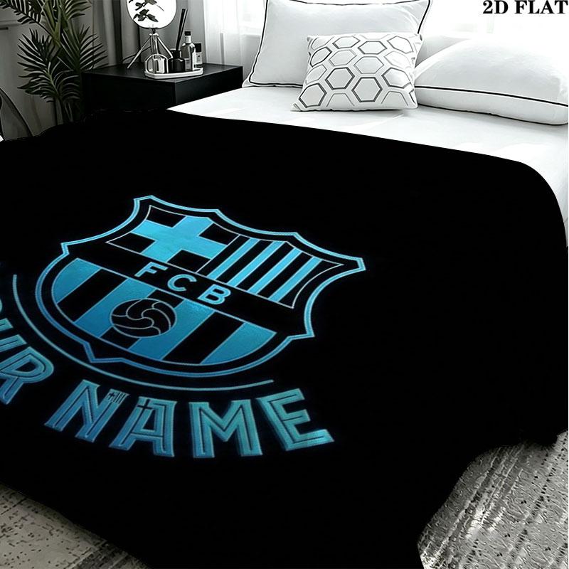 1PC FC Barcelona Custom Name Patterned Flannel Blanket Suitable For All Seasons for Home Decor Warmth and Comfort Gifts Holiday Present