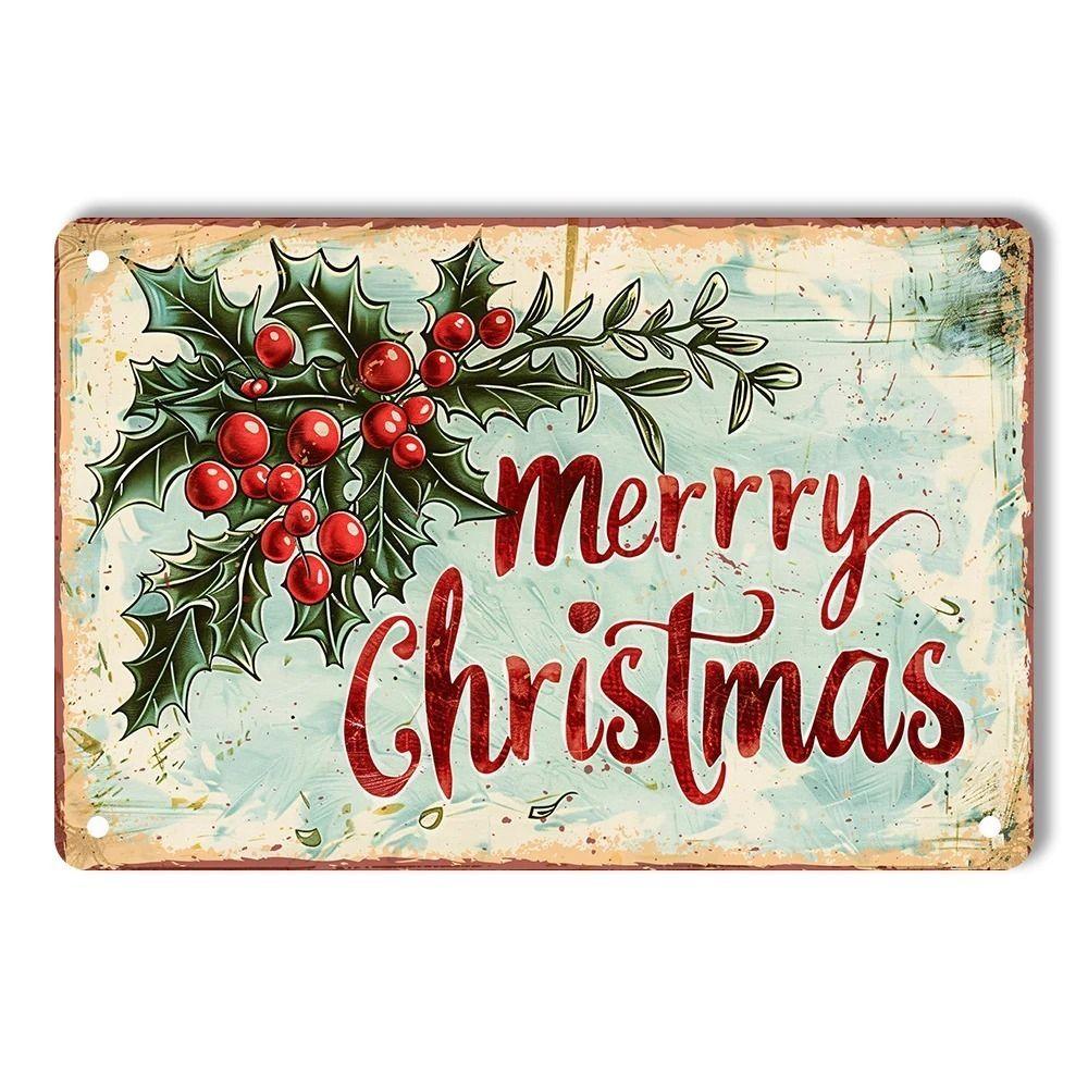 Vintage Christmas Metal Tin Sign Home Festive Wall Decor
