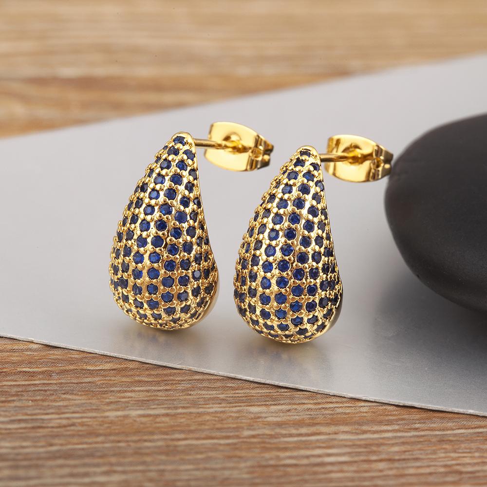 

Nidin Hot Sale Original Design Waterdrop Shape Elegant Aesthetic Earrings For Women Pave Colorful Zircon Ear Jewelry Accessories темно-синий