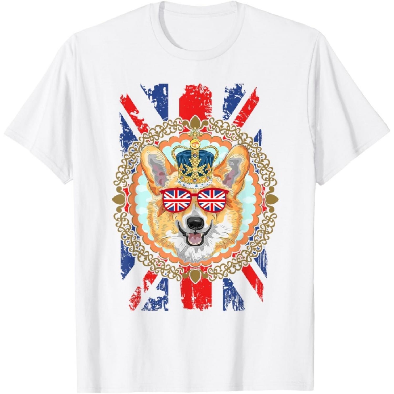 Novelty Union Jack Flag With Corgi For Kids & British Expats T-Shirt S