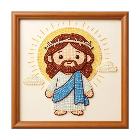 Jesus Faux Pearl Painting Kit, DIY Handmade Jesus Rhinestone Painting Crafts, Beginner Friendly Religious Art Painting for Home Decoration A