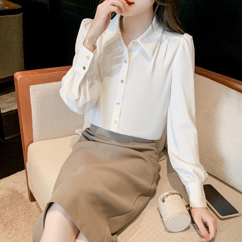 2025 Spring Women's Acetate Long Sleeve White Shirt - Professional, Elegant Design for Commuting