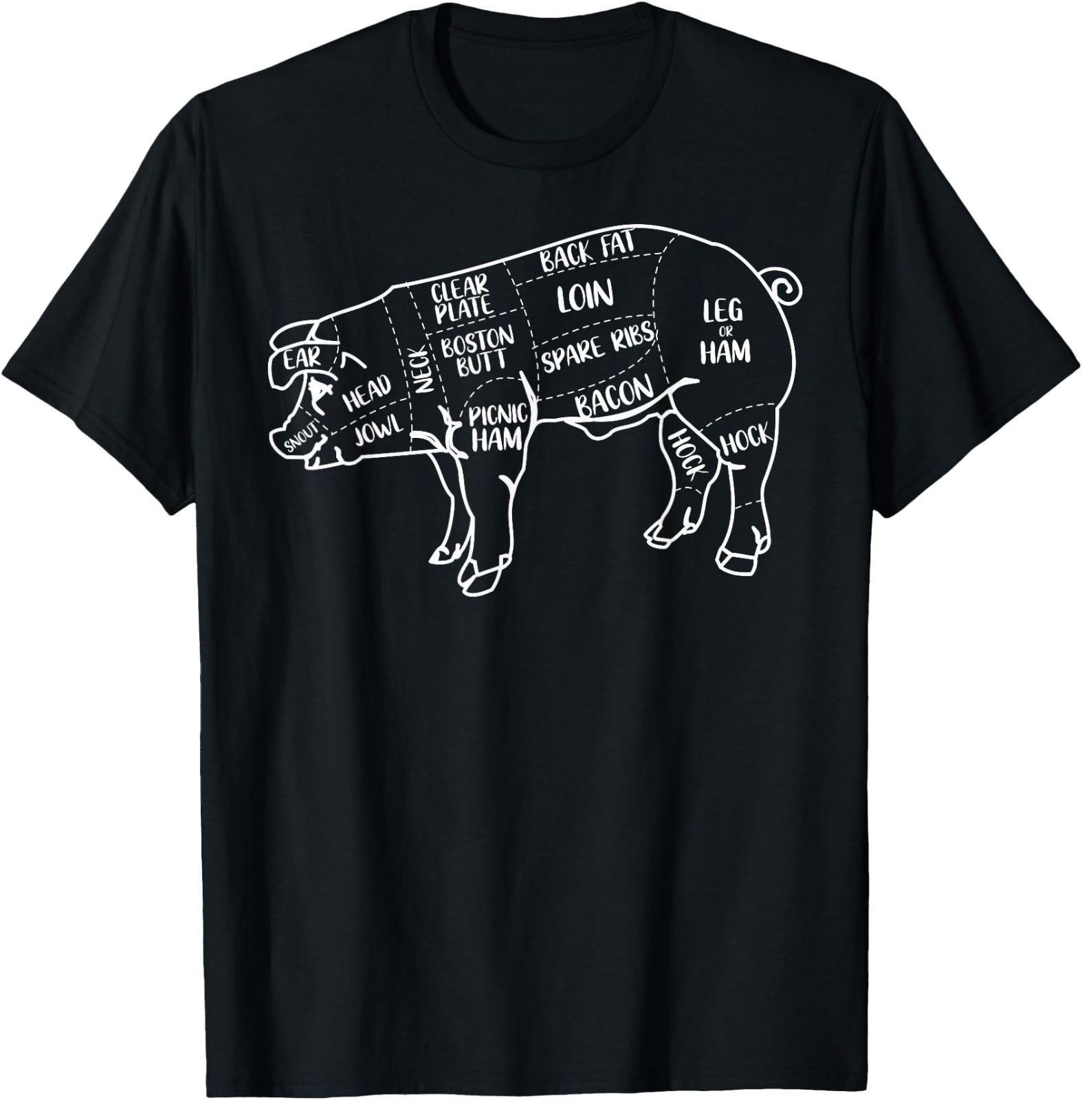 Pig and Pork Diagram Design, Butcher Design, Bacon Gift T-Shirt XL