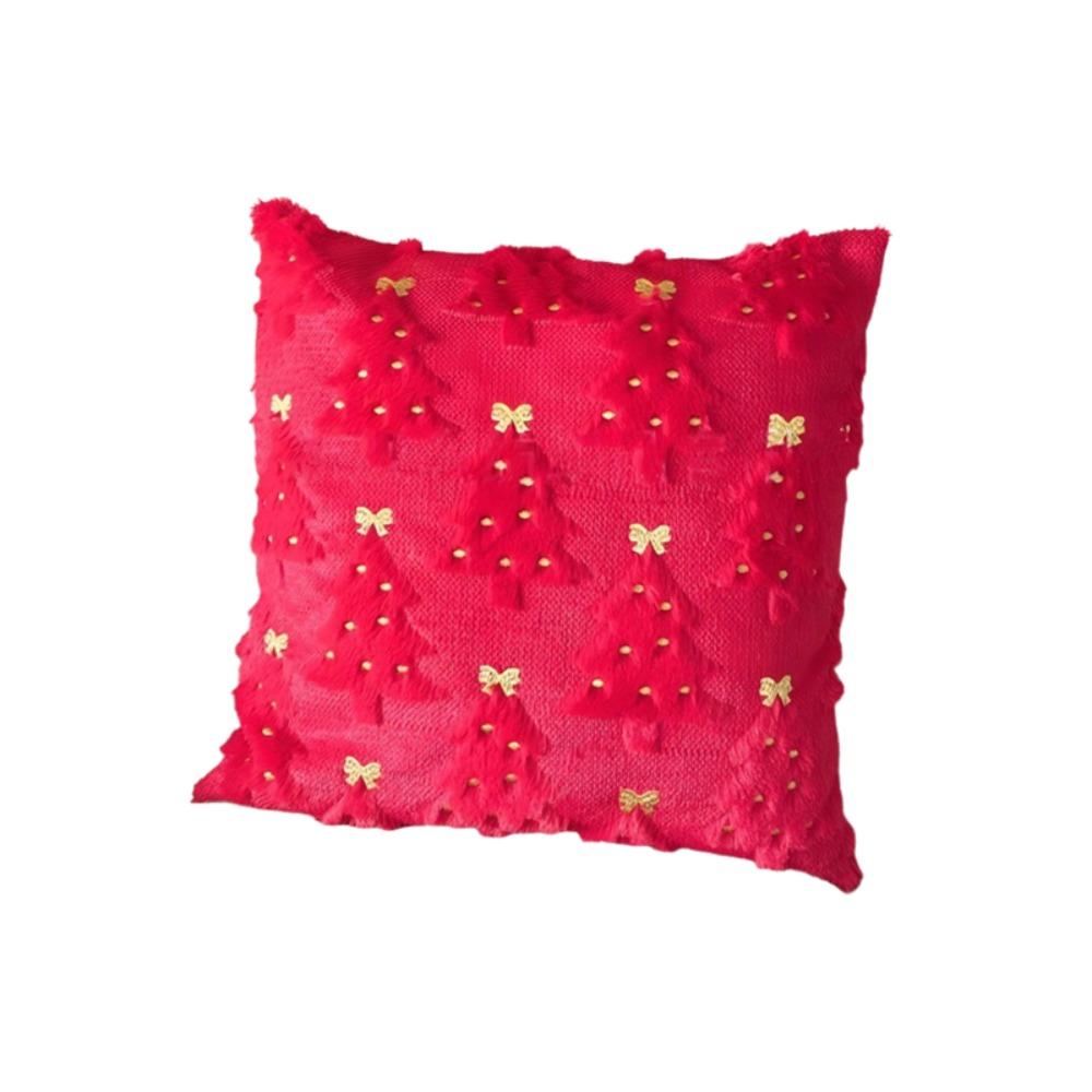 Plush Christmas Decorative Cushion Cover Christmas Tree Wreath Pattern Embroidered Sofa Cushion Slipcover Square Hidden Zipper
