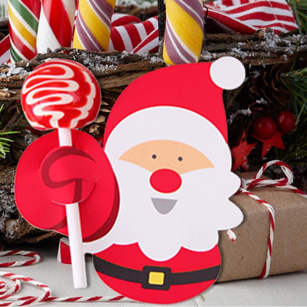 Tarjetas de Papel para Piruletas de Navidad Papá Noel Dulces Recuerdos de Fiesta Tarjetas de Felicitación Paquete de Soporte para Piruletas para Niños Decoración de Fiesta de Año Nuevo