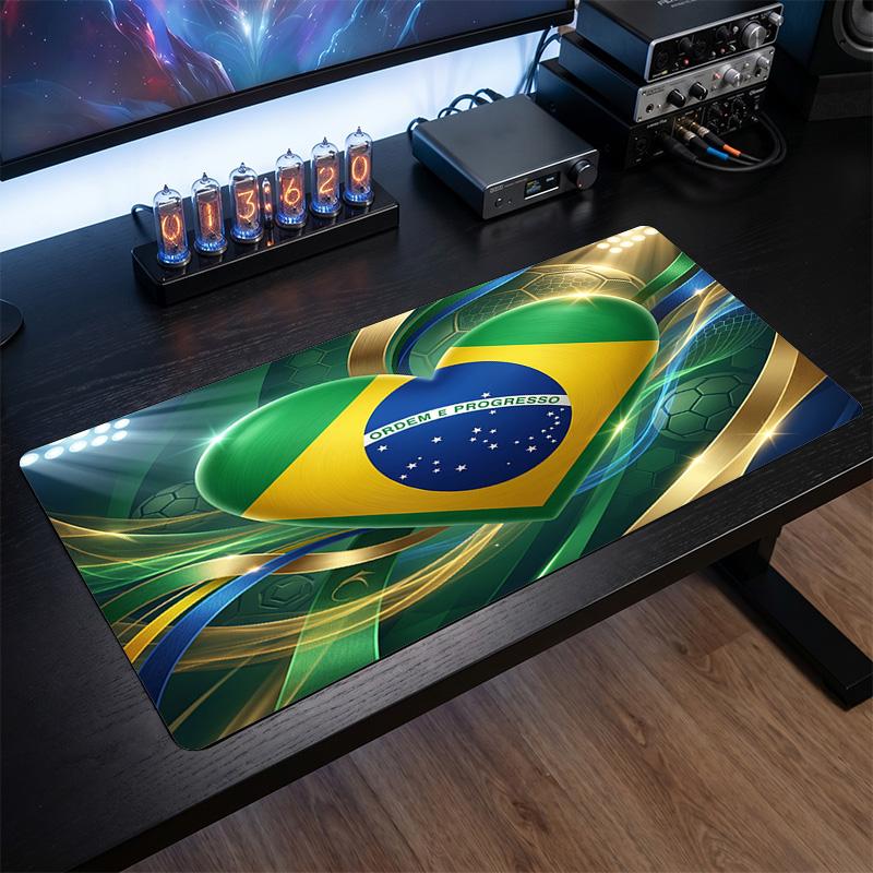 Brazil Football Crest Mouse Pad, Extended Non Slip Rubber Desk Mat for Gaming Office Laptop Fan Gift