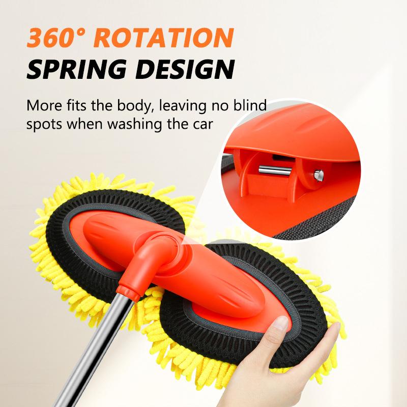SEAMETAL Car Cleaning Brush Dual-Head Car Wash Mop with Extendable Aluminum Handle Cleaning Brush Soft Brush 360 Rotatable
