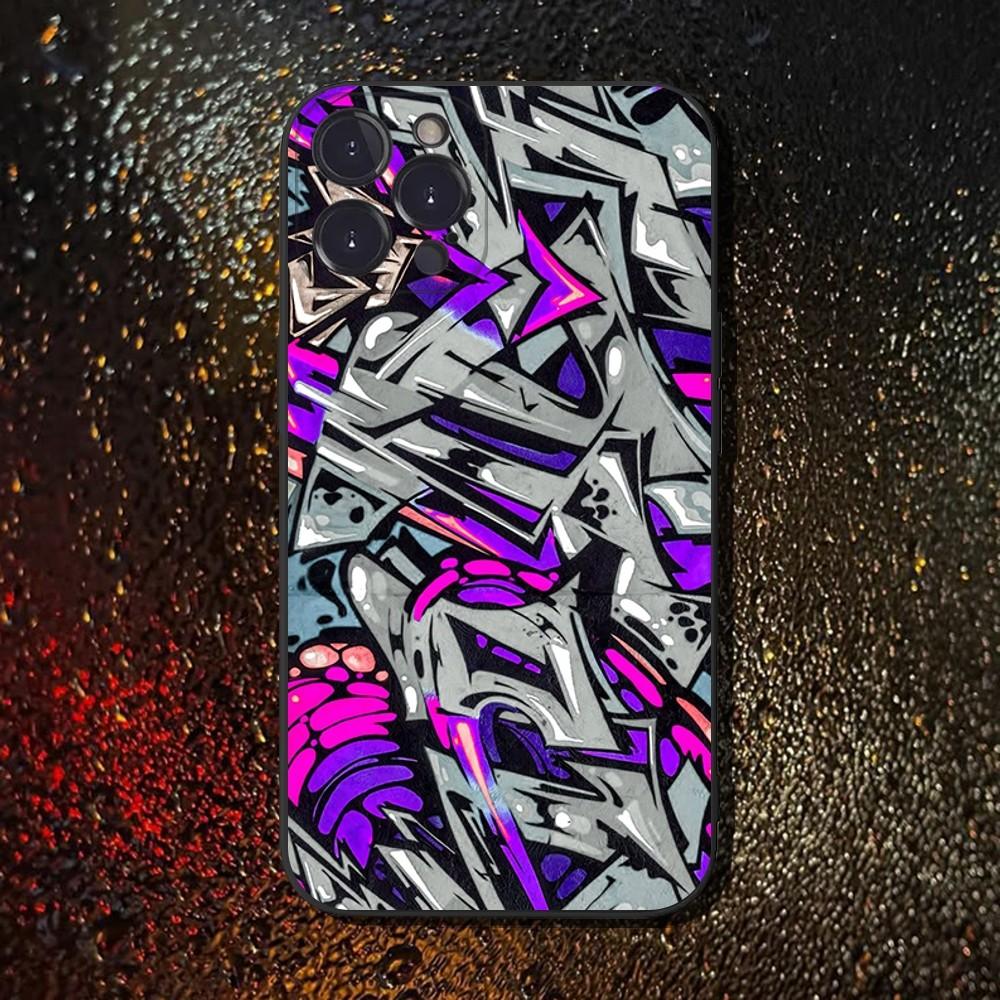 Graffiti Phone Case For iPhone 16,15,14,13,12,11 Plus,Pro Max,XS,X,XR,SE,Mini,8,7,Soft Silicone Black Cover