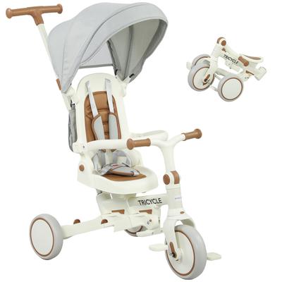 5 In 1 Kids Trike with Adjustable Backrest, Toddler Tricycle with Push Handlebar, Adjustable Backrest, Cream White