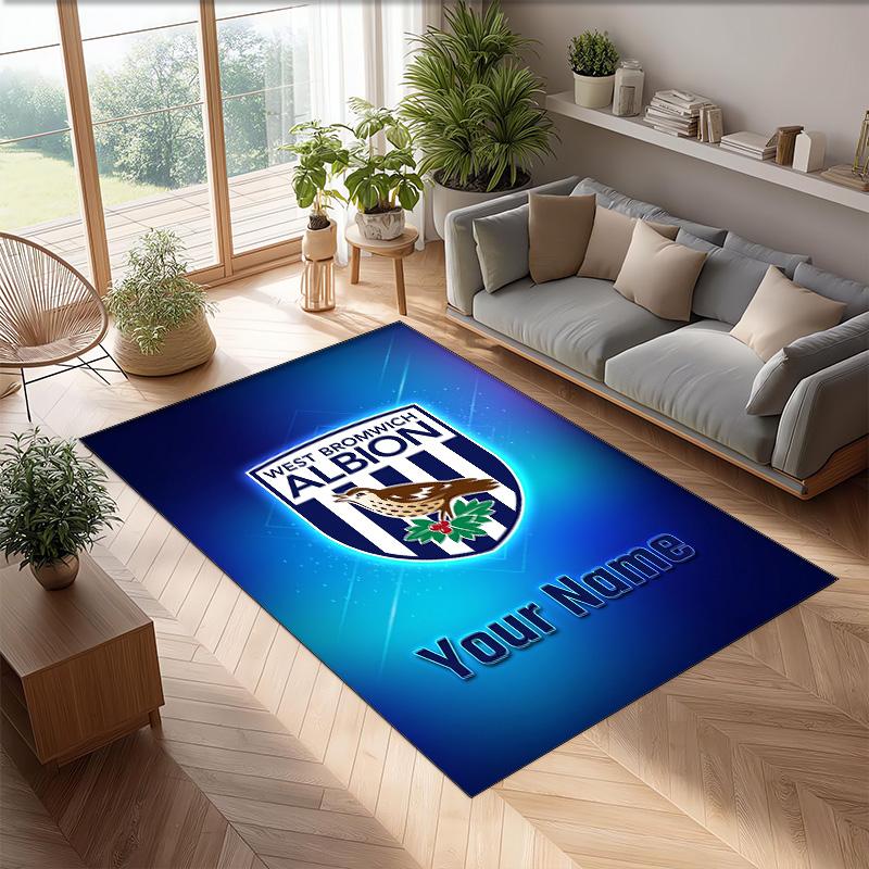 West Bromwich Albion FC Printed Crystal Velvet Rug Non‑Slip Crystal Velvet Carpet For Sofa Bedroom Indoor Home Decoration