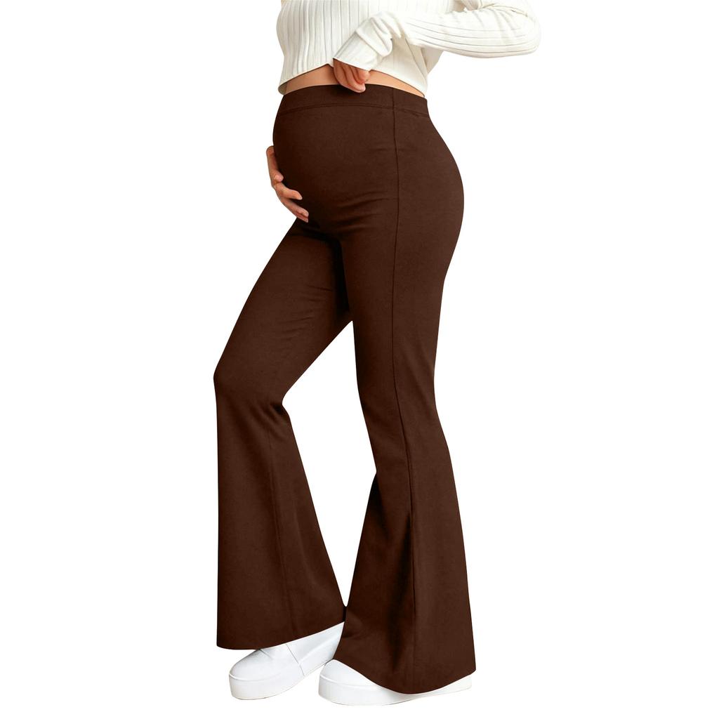 Pantaloni de yoga pentru maternitate, Cu buzunar pe burtă, Pantaloni elastici cu picior larg pentru lucru/casual, Pantaloni lounge pentru maternitate