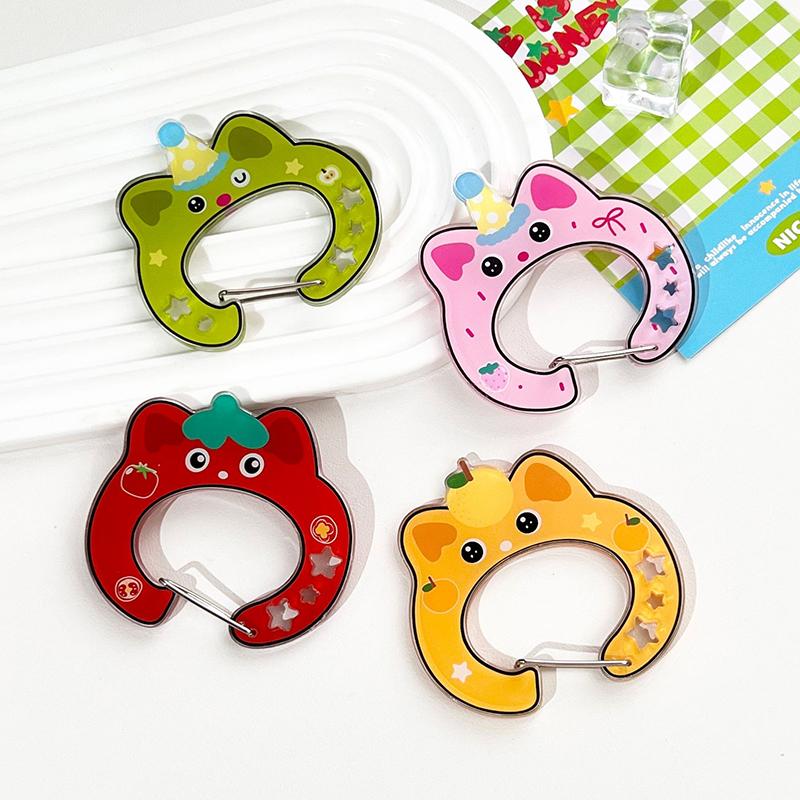 Cute Cartoon Acrylic Keychain Holder Kawaii Fruit Keyring Creative Carabiner For Bag Pendant Hook Key Hanging Accessories