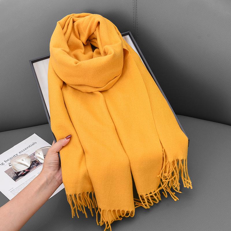 Scarf Winter Women'S Cashmere Literary And Artistic Thickening Warm Dual-Purpose Solid Color Fashion Atmosphere Scarf