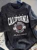 Vintage gewaschenes Los Angeles Muster T-Shirt Retro US Westküste Lässig Oversized Kurzarm Unisex Oberteil