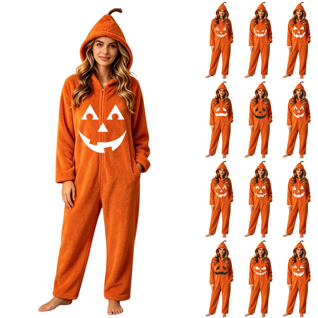 Women's Halloween Print Flannel Romper Loungewear Set for Comfortable Lounging
