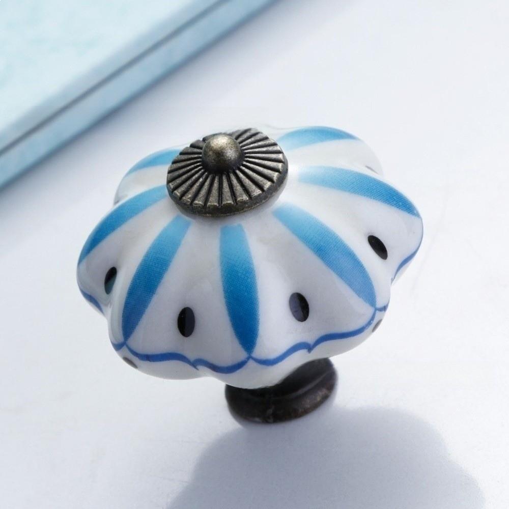 Pumpkin Shape Cabinet Door Knobs Floral Pattern Ceramic Cabinet Knobs Cupboard Door