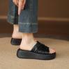 Krazing Pot Cow Skin Summer Size 40 Outside Slippers Thick Bottom Flat Platform Pleated Decoration Women Flip Flops Sandals