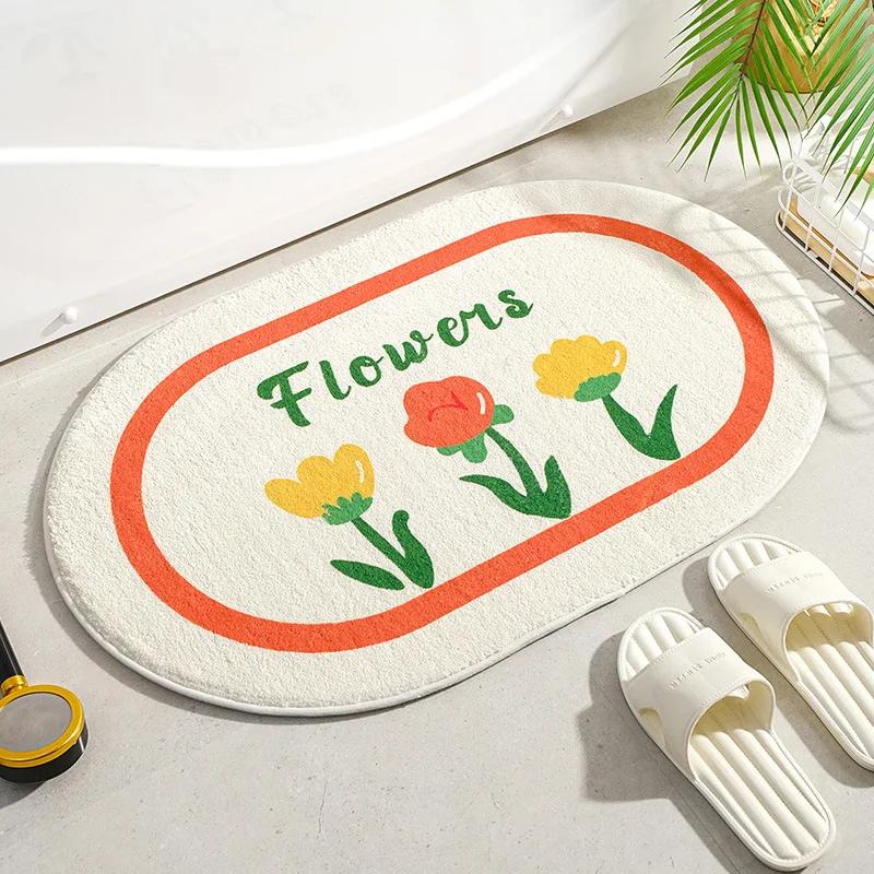 Small Fresh Floor Mats Soft Flowers Words Rugs Home Entrance Carpets Bedroom Toilet Bathroom Door Absorbent Non-Slip Foot Pad