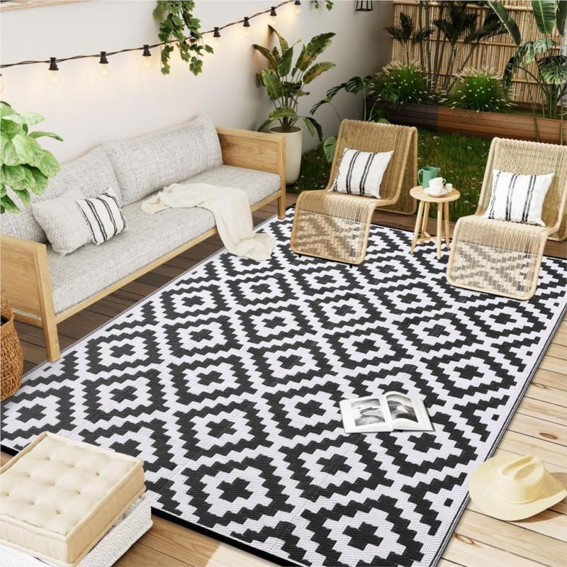 Homaxy Reversible Outdoor Waterproof Rug Plastic Straw Patio Carpet for Indoor Outdoor Deck Backyard Family Picnic Balcony