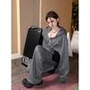 Women's Korean-Style Autumn Sporty Tracksuit: Casual Loose Cardigan Sweatshirt & Petite Sweatpants Two-Piece Set