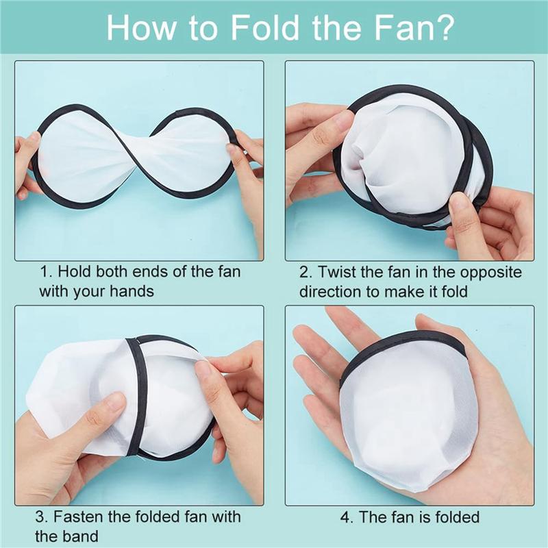 HHO-10 Pcs Foldable Flying Disc Fans 9.8 Inch Sublimation Fans Polyester Black Edge Folding Fan Set With Bag For Party Black