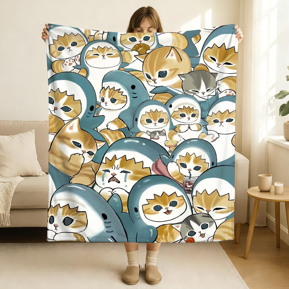 Kreskówkowy Uroczy Kot M MoFusand Koc Miękki i Przyjazny dla Skóry Na Kanapę Łóżko Do Drzemki Narzuta Na Kołdrę Na Cały Rok Kołdra
