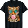 Chewing Bubble Gum Leopard In Sunglasses Wildlife Print Tshirt