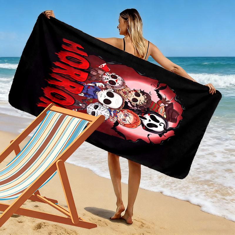 Chibi Chucky Freddy Krueger Druck Strandtuch, Großes Weiches Schnelltrocknendes Handtuch für Strand Camping Schwimmen