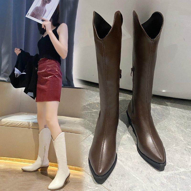 Mode Neue Damenstiefel Reißverschluss Dicke Hohe Absätze Schlichte Dicke Hohe Absätze Herbst Winter Stiefel Kniehoch Botas