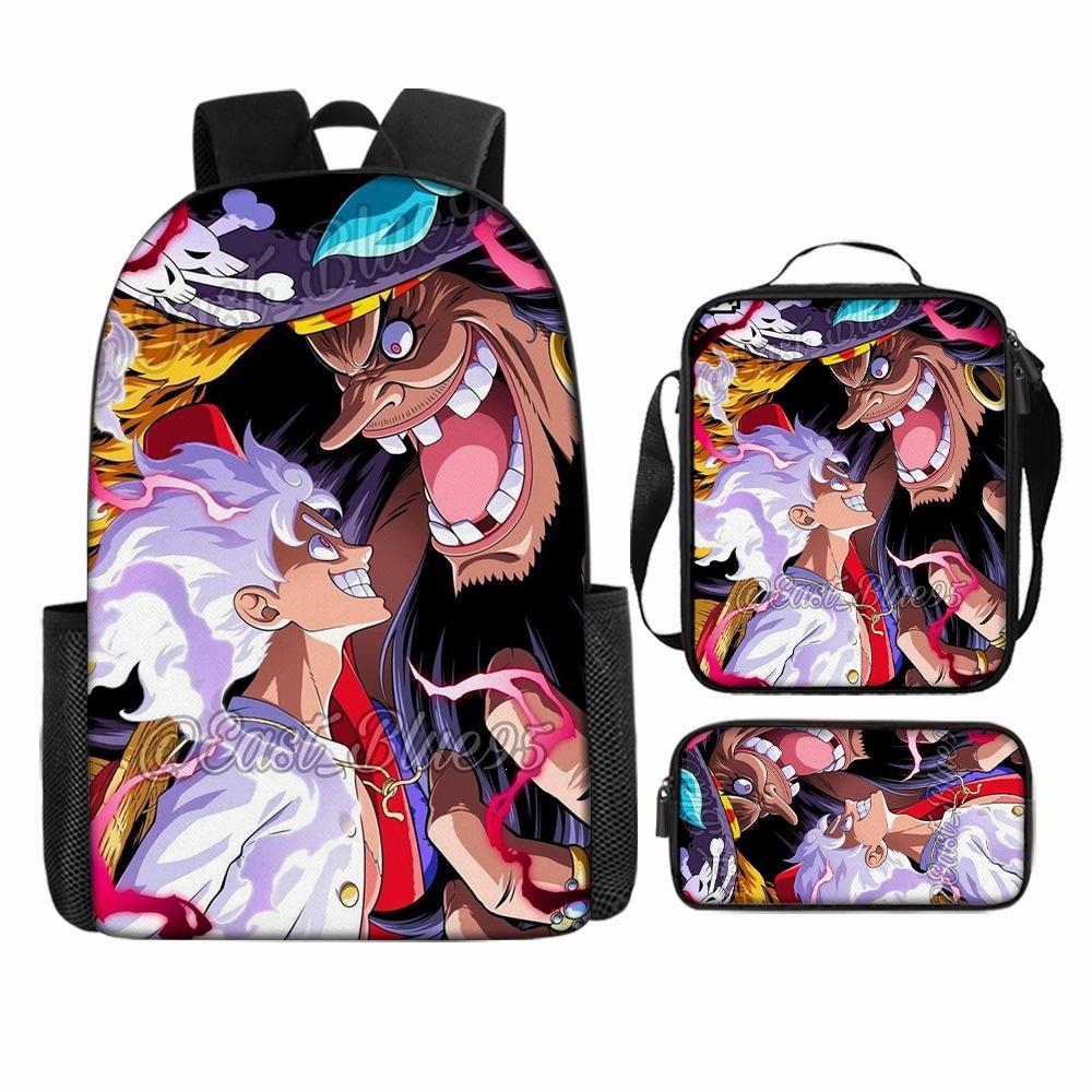 Anime Rucksack Set One Piece Naruto Schultasche für Jungen Schüler Laptop Rucksack Umhängetasche Federmäppchen 3-teilig Große Kapazität Wasserdicht