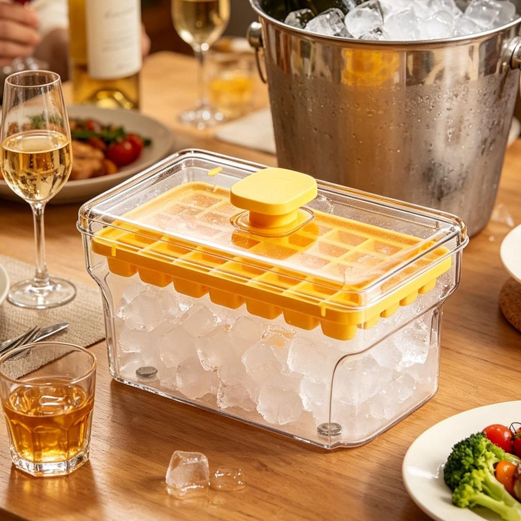 34 Grids Ice Cubes Mold Press Ice Tray Bucket Multifunctional Ice Maker With One-touch To Release Portable Ice Box Ice Tray