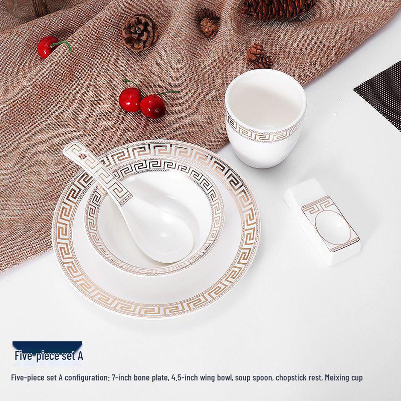 Luxury Ceramic Dinnerware Set: Plates, Bowls, Spoons & Cups for Restaurants & Clubs