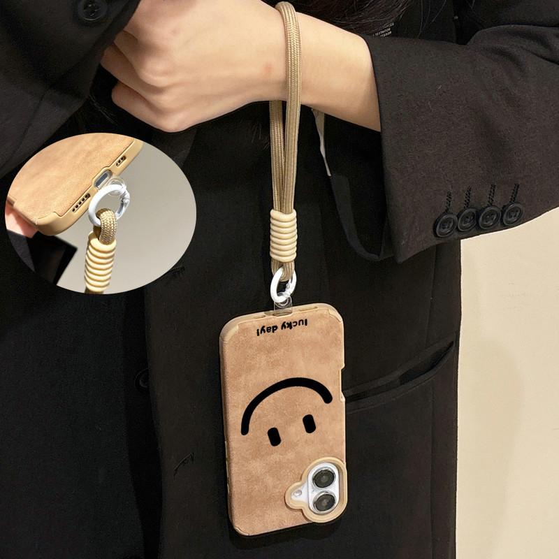 Smile Printed Leather Case + Lanyard Protective Shell Soft Silicone Case for iPhone